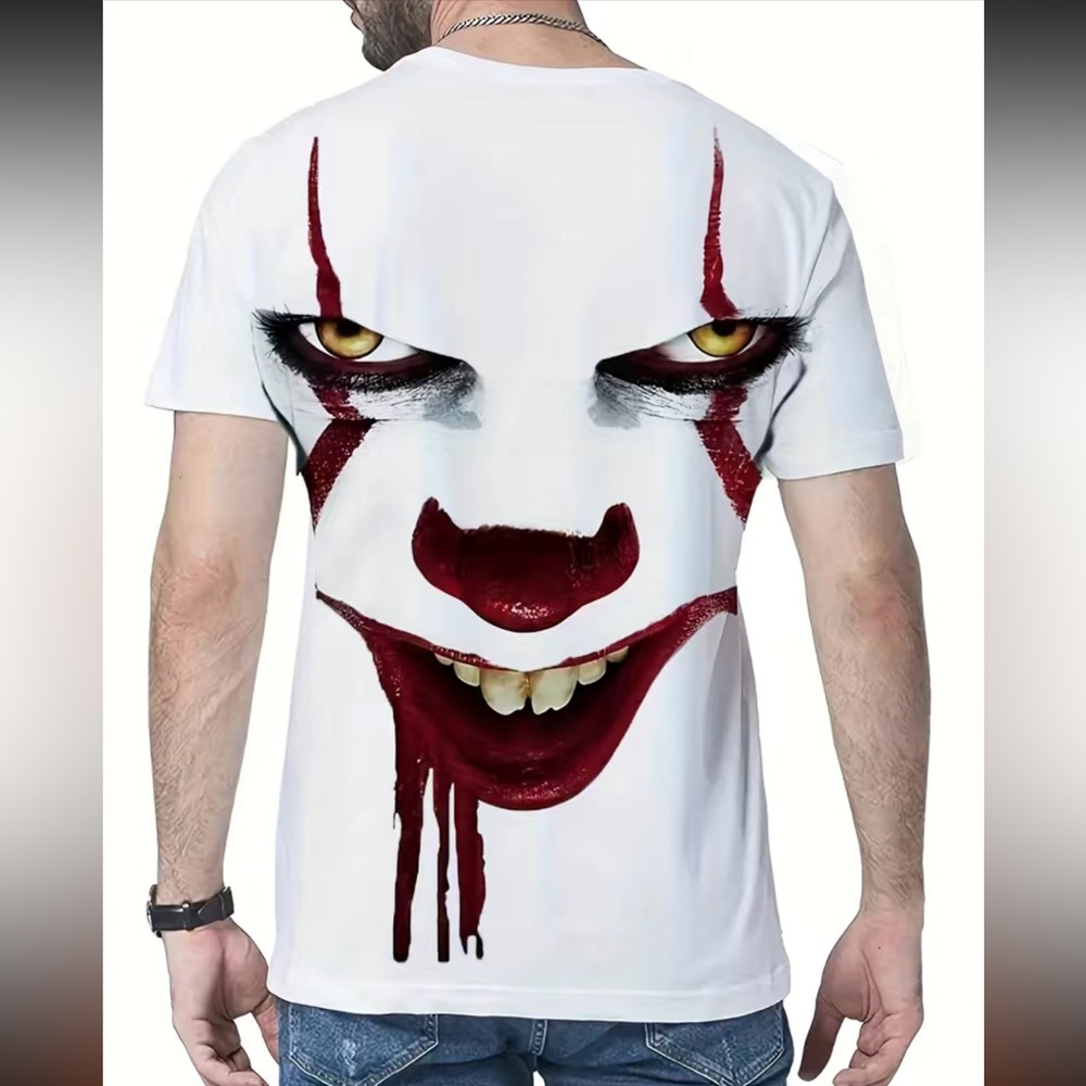 🔴 CLEARANCE 🏷️ NWT 🤡 2-D “IT” SCARY CLOWN GRAPHIC HORROR 2-SIDE T-SHIRT Men’s XL - Picture 2 of 6